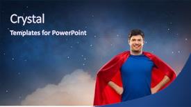  Presentation with super man - Beautiful presentation theme featuring mighty men - super power and people concept backdrop and a ocean colored foreground