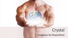  Presentation with light rays - PPT layouts with mighty men - very muscular naked man holding background and a lemonade colored foreground