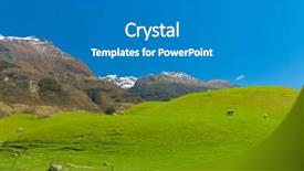  Presentation with green hills - Cool new presentation theme with mighty mountains covered by snow backdrop and a teal colored foreground