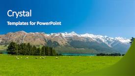  Presentation with green hills - Colorful slides enhanced with mighty mountains covered by snow backdrop and a teal colored foreground