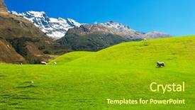  Presentation with green hills - Presentation theme consisting of mighty mountains covered by snow background and a gold colored foreground