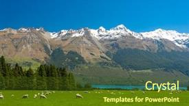  Presentation with green hills - Cool new presentation design with mighty mountains covered by snow backdrop and a tawny brown colored foreground