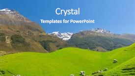  Presentation with green hills - Theme having mighty mountains covered by snow background and a teal colored foreground