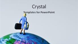  Presentation with traveler - Presentation theme with migration - miniature traveler woman seen background and a sky blue colored foreground