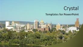  Presentation with cable stayed bridge over river - Presentation design enhanced with migration capital - harrisburg skyline over the susquehanna background and a  colored foreground