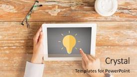  Presentation with inspiration - Amazing presentation having business education inspiration people and technology concept - close up of hands with lighting bulb icon on tablet pc computer screen and coffee cup at table backdrop and a coral colored foreground