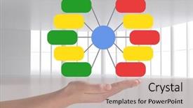  Presentation with mind - Colorful presentation design enhanced with multi color geometric - digital composite of hand backdrop and a mint green colored foreground