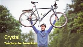  Presentation with holding on to a dream in a changing world - PPT theme having mikes bikes - man holding up his mike background and a  colored foreground