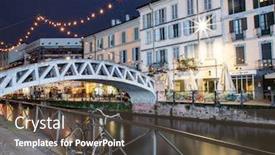  Presentation with canal - Colorful presentation theme enhanced with milan-canal-navigli-at-christmas backdrop and a tawny brown colored foreground