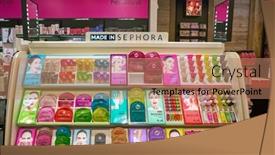  Presentation with sephora - PPT theme featuring milan-italy-circa-november-2017 background and a  colored foreground