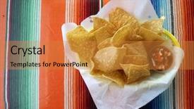  Presentation with yellow paper - Slides having mild green - chips and salsa fresh deep background and a gold colored foreground