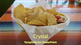  Presentation with chips and salsa - Audience pleasing theme consisting of mild green - chips and salsa fresh deep backdrop and a tawny brown colored foreground