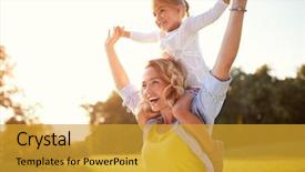  Presentation with displaying a happy mother cudd - Presentation theme enhanced with mild green - happy mother with daughter enjoying background and a gold colored foreground