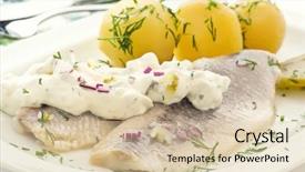  Presentation with mayonnaise - Amazing slide deck having mild green - matjes with potatoes and mayonnaise backdrop and a  colored foreground