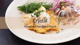  Presentation with potatoes plant - Beautiful PPT theme featuring mild green - matjes with potatoes backdrop and a coral colored foreground