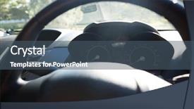  Presentation with steering wheel engineering - Colorful slide set enhanced with mileage - close-up of car interior backdrop and a ocean colored foreground