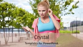  Presentation with listening woman - Colorful PPT layouts enhanced with mileage - fitness and lifestyle concept backdrop and a coral colored foreground