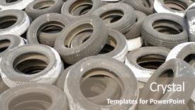  Presentation with tires - Amazing presentation design having mileage - heap of used car tires backdrop and a  colored foreground