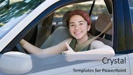  Presentation with teen driving - Cool new presentation theme with milestone achived - cute teen driver giving backdrop and a light blue colored foreground