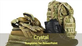  Presentation with army - Cool new presentation theme with military - army uniform isolated on white backdrop and a tawny brown colored foreground