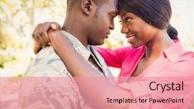  Presentation with military - Slide deck consisting of military - couple posing together at park background and a coral colored foreground