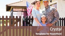  Presentation with military family - Cool new PPT layouts with military - happy american soldier reunited backdrop and a tawny brown colored foreground