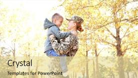  Presentation with park - Slide deck consisting of military - mother soldier and little kid background and a blonde colored foreground