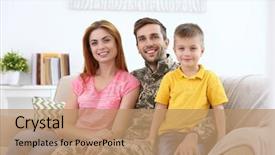 Presentation with military family - Audience pleasing PPT theme consisting of military - soldier reunited with his family backdrop and a coral colored foreground