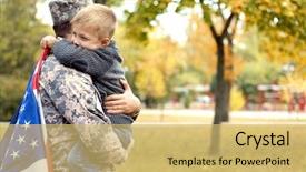  Presentation with family day - Slides having military - soldier reunited with his family background and a yellow colored foreground