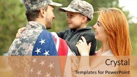  Presentation with military family - Theme enhanced with military - soldier reunited with his family background and a coral colored foreground