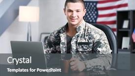  Presentation with military - Audience pleasing presentation design consisting of military - soldier working with laptop backdrop and a dark gray colored foreground