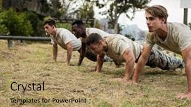  Presentation with boot camp - Presentation design consisting of military - soldiers performing pushup exercise background and a coral colored foreground
