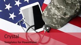 Presentation with hat - Theme having military - stethoscope khaki hat and tablet background and a red colored foreground