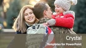  Presentation with military family - Audience pleasing presentation theme consisting of military - usa soldier hugging his family backdrop and a gray colored foreground