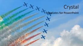  Presentation with smoke - Colorful presentation design enhanced with military aircraft - aerobatics team flying in formation backdrop and a teal colored foreground
