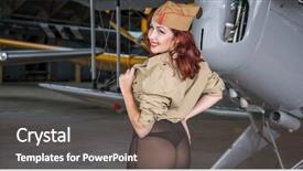  Presentation with second world war - Theme featuring military aircraft - pin-up redhead woman dressed background and a gray colored foreground