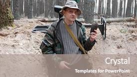  Presentation with metal detector - Cool new presentation theme with military archeology man with metal backdrop and a gray colored foreground