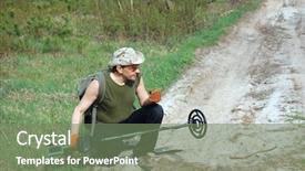  Presentation with metal detector - Colorful theme enhanced with military archeology man with metal backdrop and a violet colored foreground