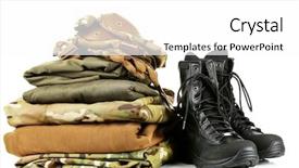  Presentation with army - Presentation theme having military boots - army uniform isolated on white background and a  colored foreground
