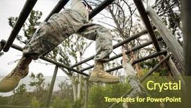  Presentation with boot camp - Cool new slide set with military boots - soldiers climbing monkey bars backdrop and a tawny brown colored foreground