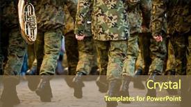  Presentation with soldiers - Slides enhanced with military boots - soldiers march in formation motion background and a tawny brown colored foreground