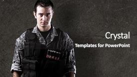  Presentation with military - Audience pleasing slide deck consisting of military camouflage - young soldier against a grunge backdrop and a dark gray colored foreground