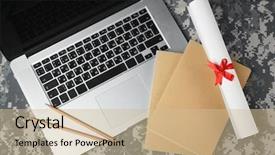  Presentation with scroll paper - Slide set with military education concept open laptop background and a soft green colored foreground