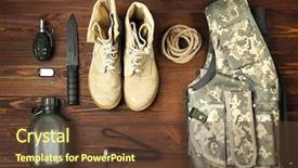  Presentation with military equipment - Slide deck featuring military equipment on wooden background background and a tawny brown colored foreground