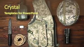  Presentation with military equipment - Beautiful slides featuring military equipment on wooden background backdrop and a tawny brown colored foreground