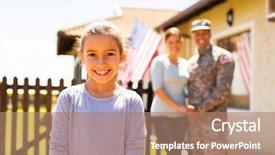 Presentation with military family - Colorful presentation design enhanced with military family - adorable little girl standing backdrop and a coral colored foreground