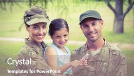  Presentation with military family - Slide set featuring military family - army parents reunited with their background and a coral colored foreground