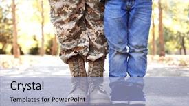  Presentation with military family - Theme enhanced with military family - mother soldier and little kid background and a light blue colored foreground