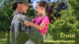  Presentation with family day - Colorful theme enhanced with military family - soldier reunited with her daughter backdrop and a tawny brown colored foreground