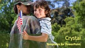  Presentation with family day - Colorful PPT layouts enhanced with military family - soldier reunited with her son backdrop and a tawny brown colored foreground